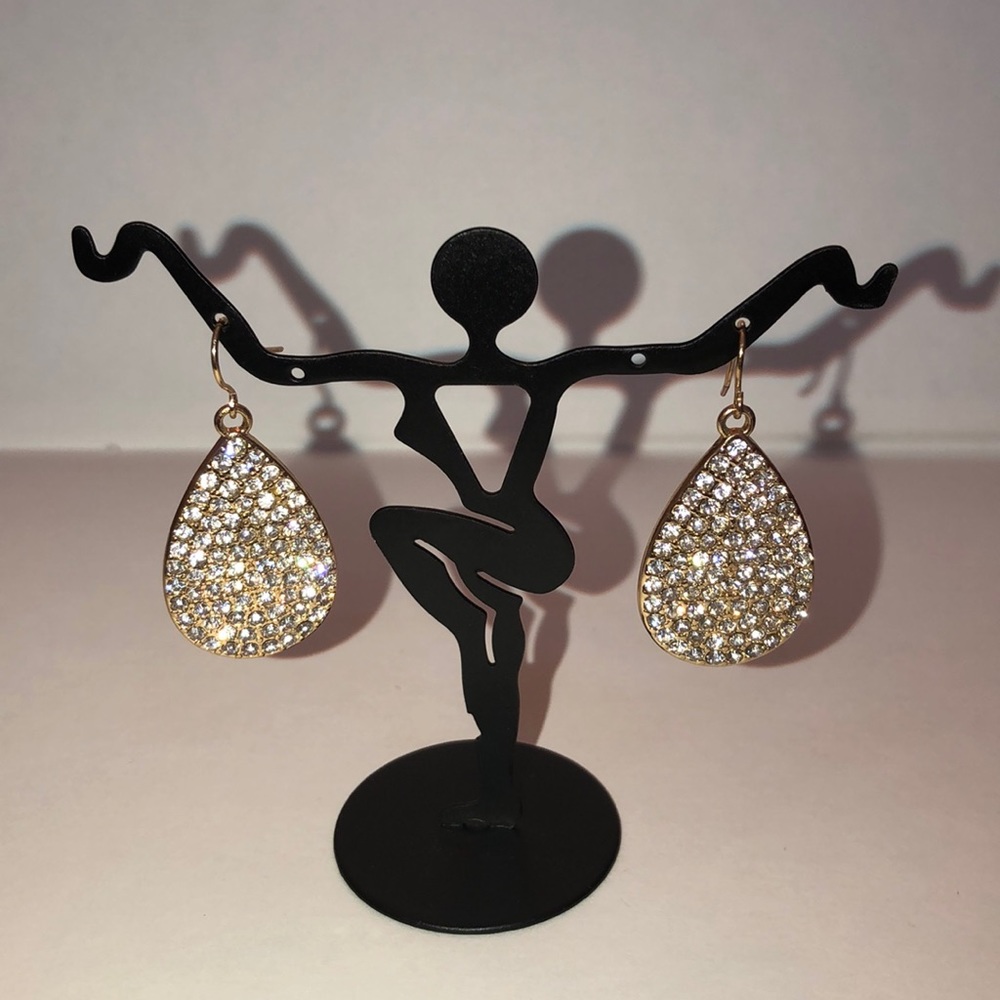 Gold and rhinestone tear drop earrings